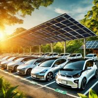 Ein Parkplatz mit Autos mit Solar &uuml;berdacht